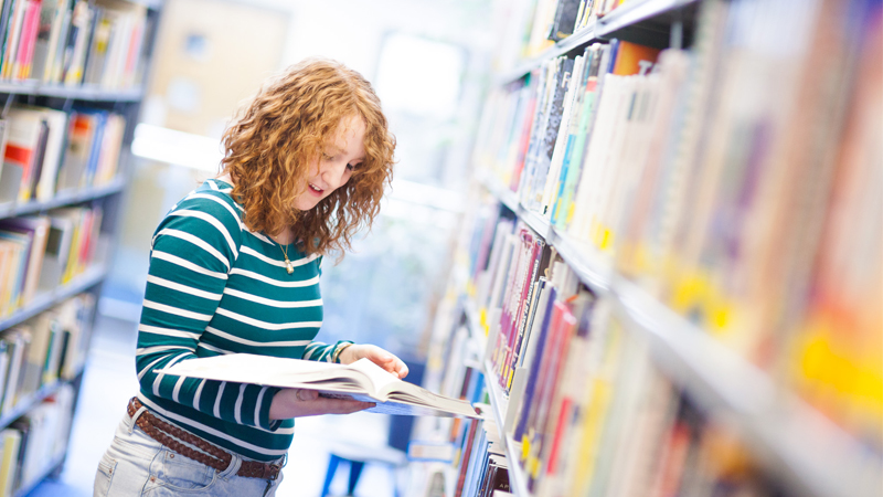 Student in the library