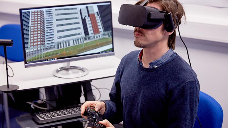 Student using virtual reality headset