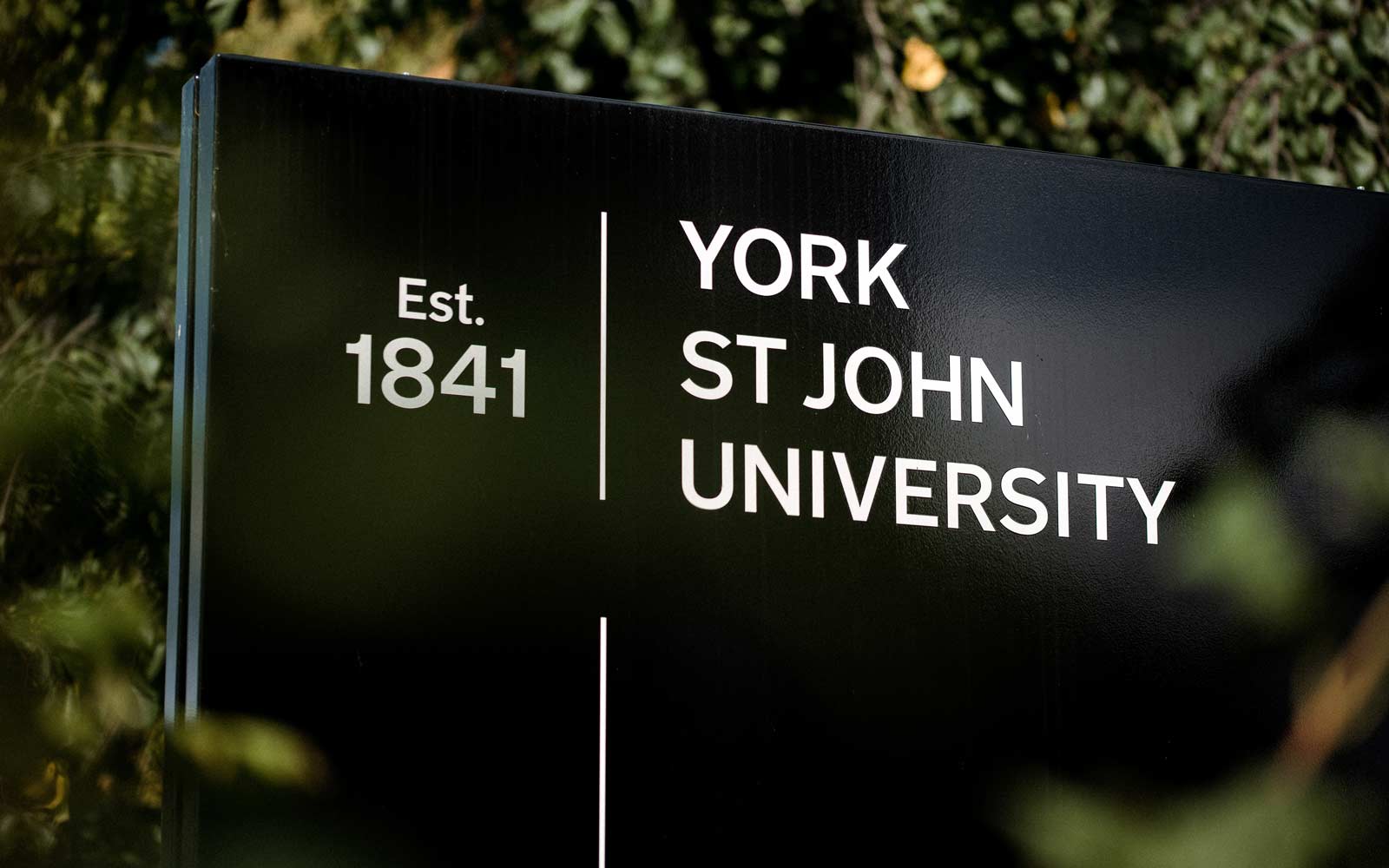 Close up of York St John University sign